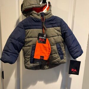 Kids Puffer Jacket - Navy and Olive